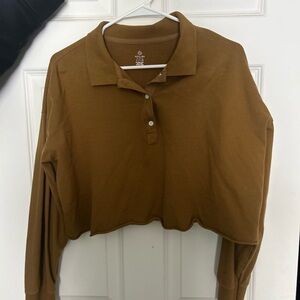 Aerie Tan Long Sleeve Polo Crop Top